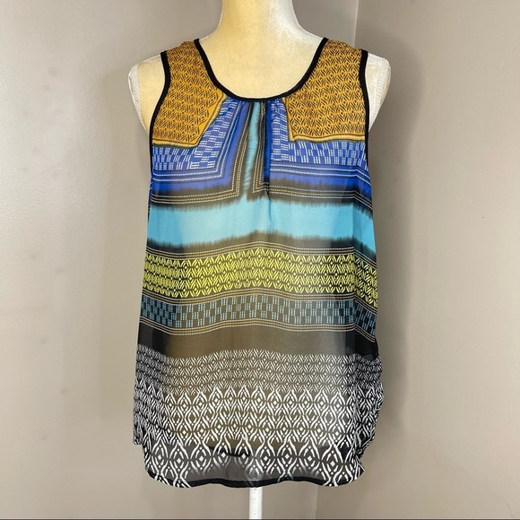August Silk Options Women Sz Small Multicolored Chiffon Semi Sheers Top - Picture 3 of 12